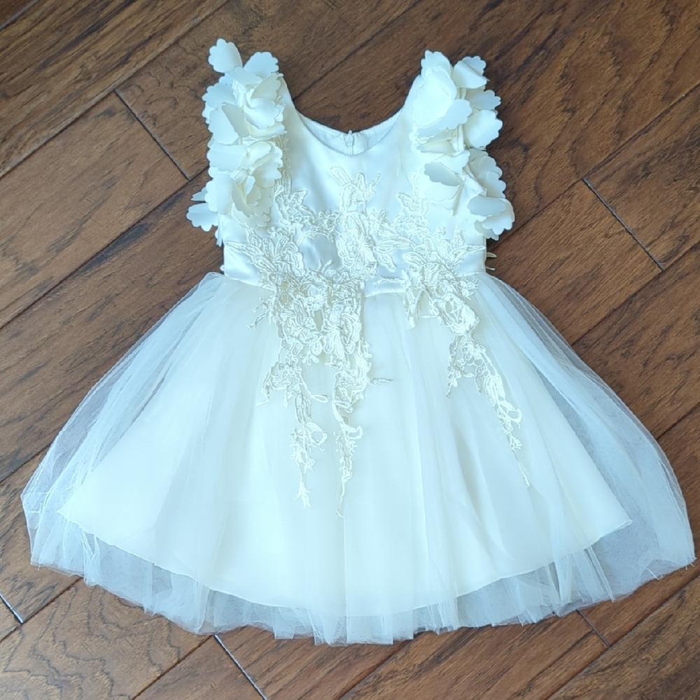 Charming Ivory Kids Dress with Floral Accents